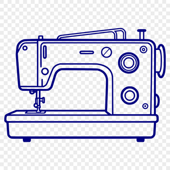 A sewing machine with moving parts and fabric feed depicted in a clean vector style, suitable for digital use.