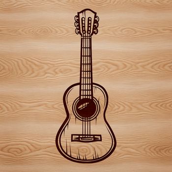 A detailed illustration of a guitar with various details and shapes.