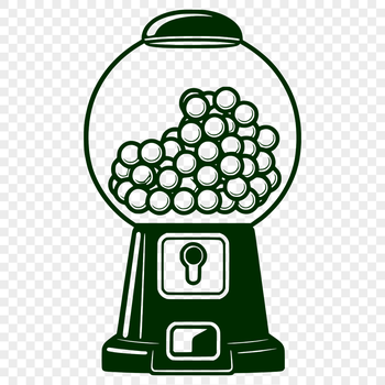 A simple vector illustration of a classic gumball machine with colorful balls and a coin slot.