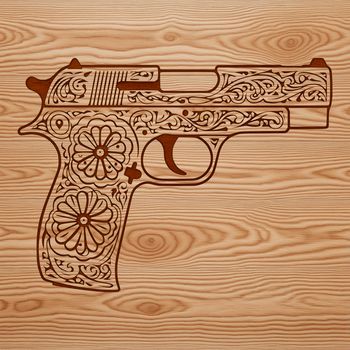 Illustrated vector design of a handgun, suitable for digital cutting machines or laser engraving.