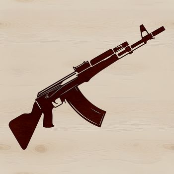 A detailed illustration of a rifle with ergonomic grip and tactical scope.
