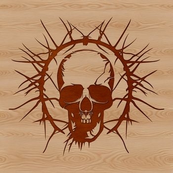 A skull design with intricate thorn details, suitable for Halloween decorations and tattoo inspiration.