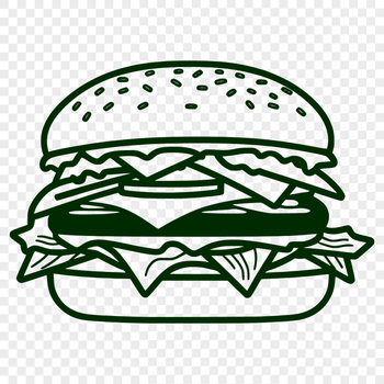 A digital representation of a classic hamburger with bun, patty, cheese, lettuce, tomato, and condiments.