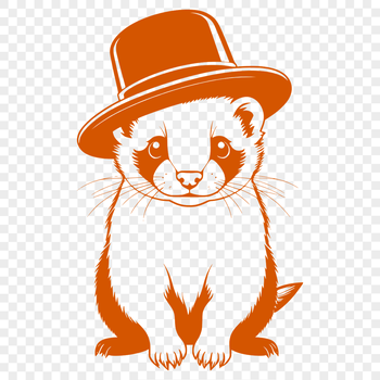 A stylized illustration of a ferret wearing a hat, suitable for various uses including graphic design and crafting.