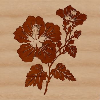 A vibrant illustration of a hibiscus flower with large, showy blooms.