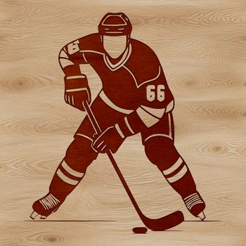 A simple illustration of a hockey player in action on an icy rink.
