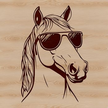 An illustration of a horse wearing sunglasses in vector design style.