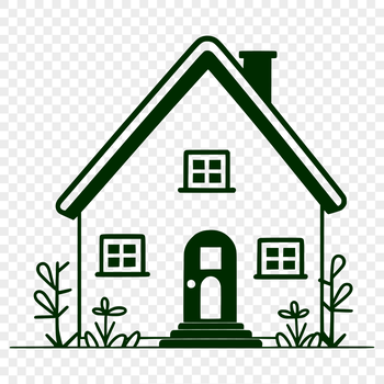 Simple illustration of a residential building with multiple rooms and a roof.
