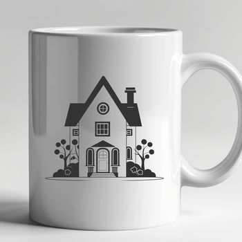 A 2D illustration of a single-family home with a simple roof and windows.