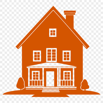 A detailed vector design of a single-family house with multiple levels and rooflines.