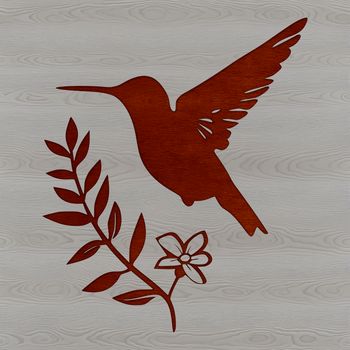 A colorful hummingbird in mid-air, surrounded by lush greenery and flowers.