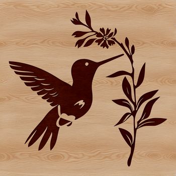 Illustration of a hummingbird in flight, surrounded by floral elements.