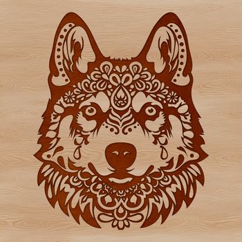 Close-up illustration of a Siberian Husky's head with intricate features.