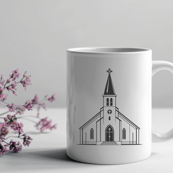 A detailed digital representation of a traditional Baptist church building.