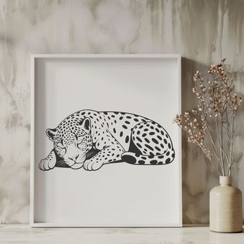 A sleeping big cat with a distinctive coat pattern, depicted as a vector graphic.