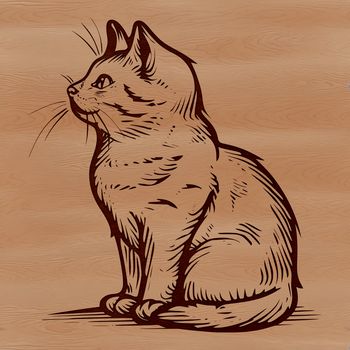 A small domestic cat sitting on the floor, depicted in a simple vector design.