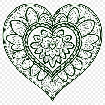 A colorful mandala design featuring a heart shape at its center, ideal for use in various digital projects and crafts.