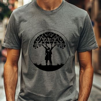 An SVG representation of a romantic couple embracing under a shared tree, conveying affection and togetherness.