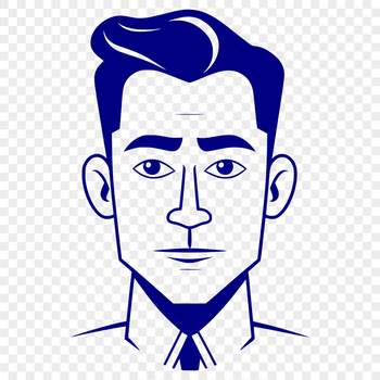 A minimalist illustration of a male figure with simple lines and shapes.