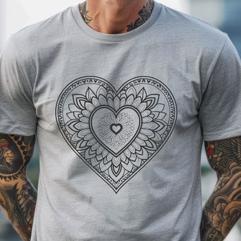 A colorful, intricate mandala design featuring a heart shape, suitable for vector art and digital cutting machine projects.