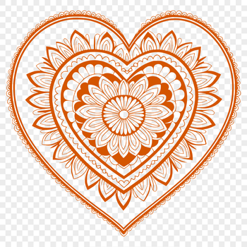 A intricately designed mandala heart pattern featuring interlocking shapes and lines.