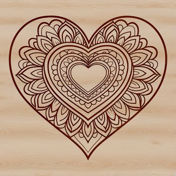 A colorful geometric pattern featuring a heart shape at its center, created using vector art.
