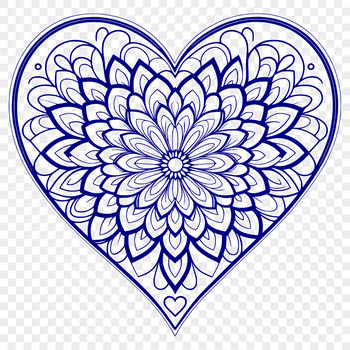A intricately designed heart-shaped mandala with symmetrical patterns and lines.