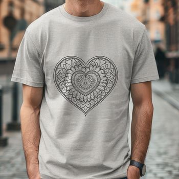 A colorful mandala design featuring a heart shape at its center.
