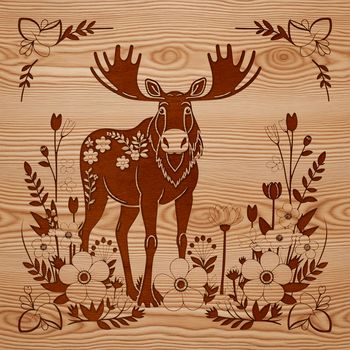 A large North American wild animal with antlers, depicted in a stylized vector format.