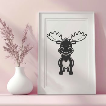 A detailed illustration of a large antlered mammal in the wild.