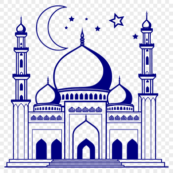 A 2D rendering of a mosque's architectural design, suitable for vector graphics and cutting machine use.