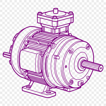 Close-up illustration of an electric motor with detailed mechanical components.