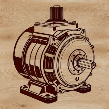 A detailed illustration of a motor, created as a vector graphic for use in various design applications.