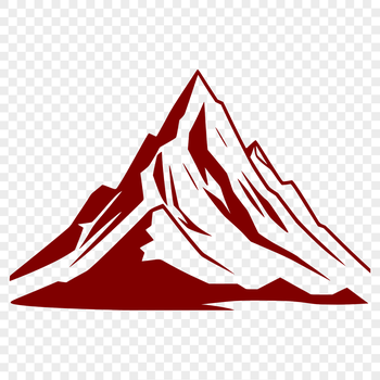 A 2D illustration of a mountain landscape with rocky peaks and rolling hills.