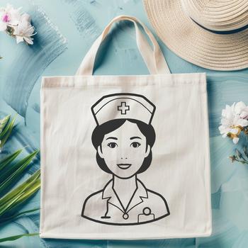 A female nurse in a professional setting, depicted as a vector illustration suitable for printing or digital use.