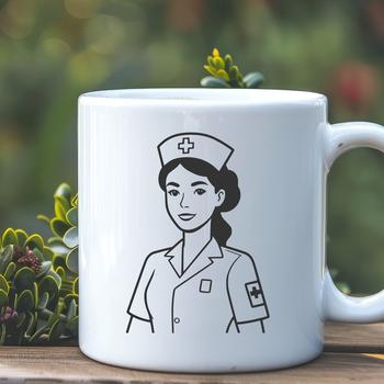 A female nurse in a professional setting, depicted as a vector graphic for print or digital use.