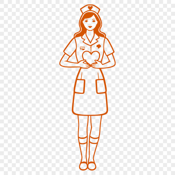 A full-body illustration of a female nurse in a crisp uniform.