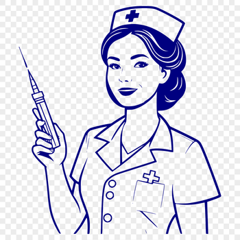 A detailed, line-art illustration of a female nurse in uniform, suitable for vector graphics and cutting machines.
