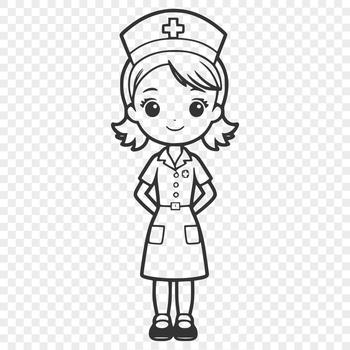A detailed full-body illustration of a female nurse in a professional setting.