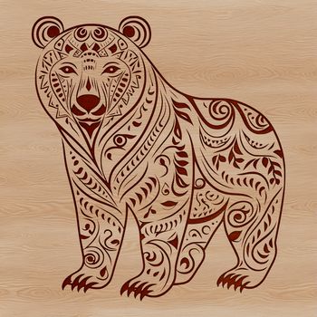 An ornately designed illustration of a standing bear, suitable for vector art projects.
