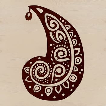 A stylized, ornate paisley shape with intricate details, suitable for vector graphics.