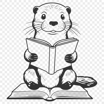 Otter illustration in vector format reading a book.