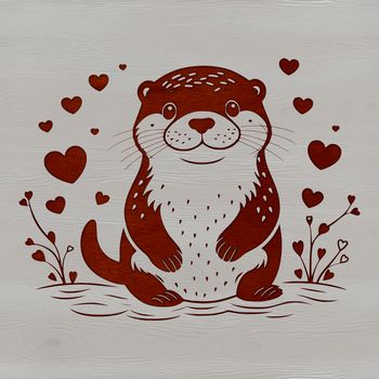 A stylized illustration of a wild otter with love hearts surrounding it.