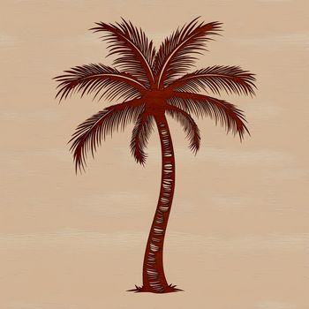A stylized illustration of a palm tree in a tropical setting, suitable for vector art and digital design projects.
