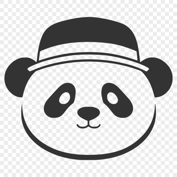 A cartoon illustration of a panda wearing a hat in a playful design.