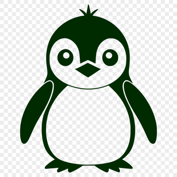 An editable vector graphic design featuring a waddling penguin in silhouette.