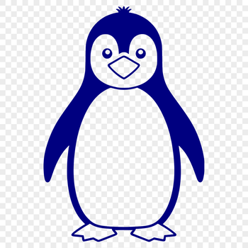 A black and white illustration of a penguin in a waddling position.