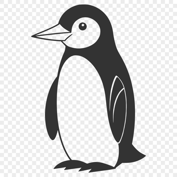 A graphic illustration of a penguin standing on ice.