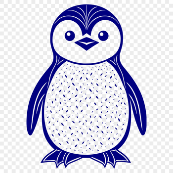A graphic illustration of a penguin standing on snow.