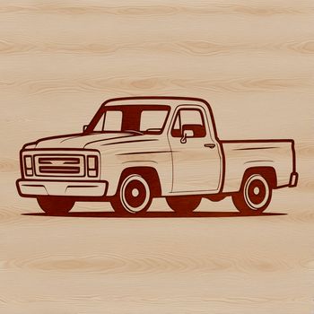 Rounded lines and simple shape depiction of a pickup truck vehicle in vector art style.